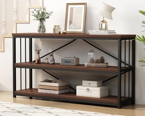 Vista 12 de LVB Mesa consola negra, mesa de entrada moderna para pasillo y sala de estar, mesa de sofá industrial detrás del sofá, mesa de entrada de madera