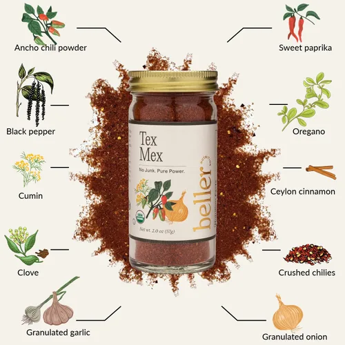 Vista 6 de Colección de Mezcla de Especias Orgánicas Beller Nutrition Pack de 10 Impulso Matinal, Super Sumac, Tex Mex, Vegitude, Cinnapeel, Todo Sabroso
