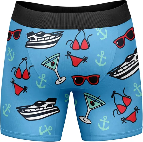 Vista 3 de Crazy Dog T-Shirts Botes y azadas boxeadores para hombre, divertido sarcástico gráfico náutico novedoso ropa interior para chicos, Azul