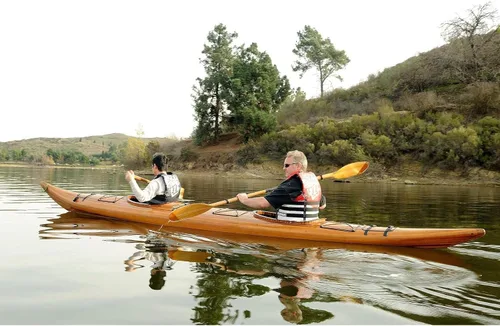 Vista 5 de Old Modern Handicrafts Kayak de madera en tándem de 19 pies para 2 personas, kayak real hecho a mano en más de 500 horas, 229 pulgadas de largo x 27