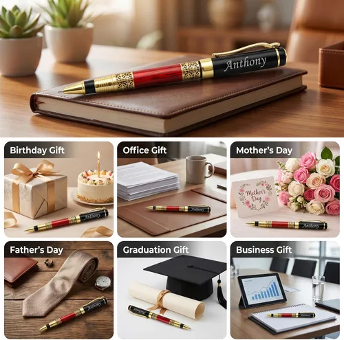 Vista 3 de Ancolo Plumas estilográficas personalizadas, punta mediana, juego de 5 unidades con caja de regalo para bolígrafo, bonito regalo de recuerdo, Plumas