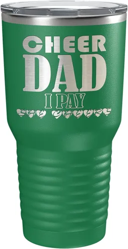Vista 17 de Cheer Dad I Pay She Cheers - Vaso de acero inoxidable con tapa aislada, color negro