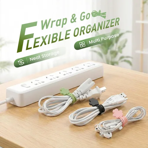 Vista 2 de Organizador de cables de datos, bridas de silicona actualizadas 2026, organizador de cables reutilizable, organizador de cables elásticos multiusos