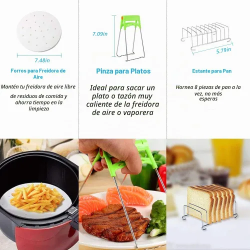Vista 5 de Juego de 10 accesorios para freidora de aire de 8 pulgadas para freidora de aire Phillips Nuwave Gowise Gourmia Ninja Dash de 3.5 cuartos a 5.8 10