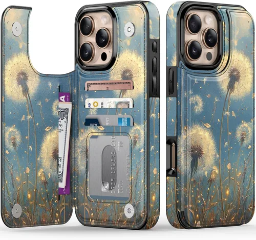 Vista 125 de FUNMIKO Funda tipo cartera para iPhone 15 con tarjetero + clip para efectivo, bloqueo RFID, protección contra caídas de grado militar y obras