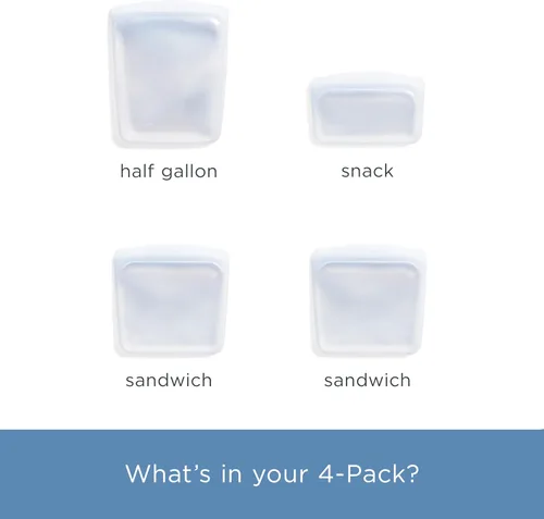 Vista 4 de Bolsas reutilizables de almacenamiento de alimentos Stasher de silicona premium, paquete de 4, transparentes, bolsas de almacenamiento de alimentos