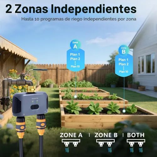Vista 6 de WiFi Water Timer for Garden Hose with Brass Inlet,Smart Hose Timer with WiFi Hub, APP & Voice Control,Up to 20 Watering Plans, 2-Zone Sprinkler Drip