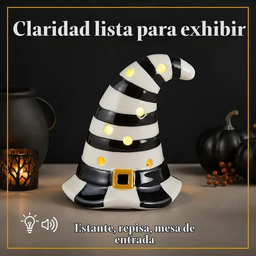 Vista 4 de Mud Pie - Sombrero de bruja iluminado para decoración de Halloween, estante