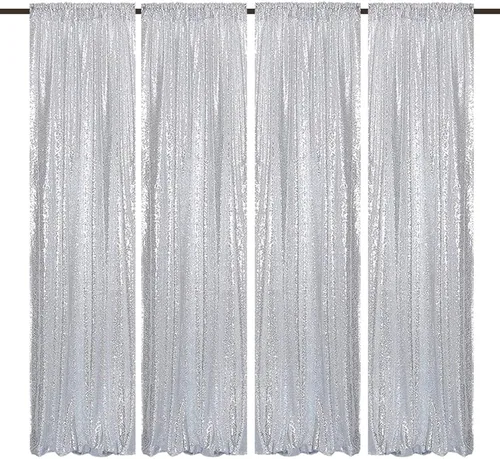 Vista 54 de Cortinas de Fondo de Lentejuelas Negras Cortinas Brillantes con Purpurina 2FTx8FT 2 Paneles para Decoraciones de Bodas Fiestas de Cumpleaños