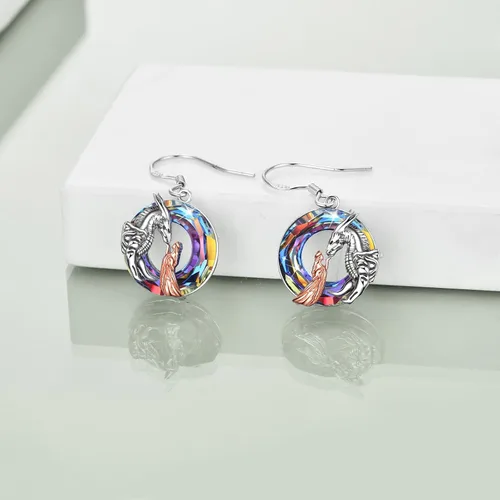 Vista 3 de Aretes colgantes de dragónlobobúho, regalos para niñas y mujeres, plata de ley de cristal, niña y árbol de la vida, regalos de joyería
