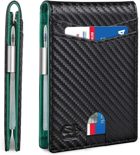 Vista 71 de Zitahli - Carteras delgadas con clip para dinero para hombre, tarjetero minimalista, de cuero, plegable, con bloqueo RFID, cartera de bolsillo