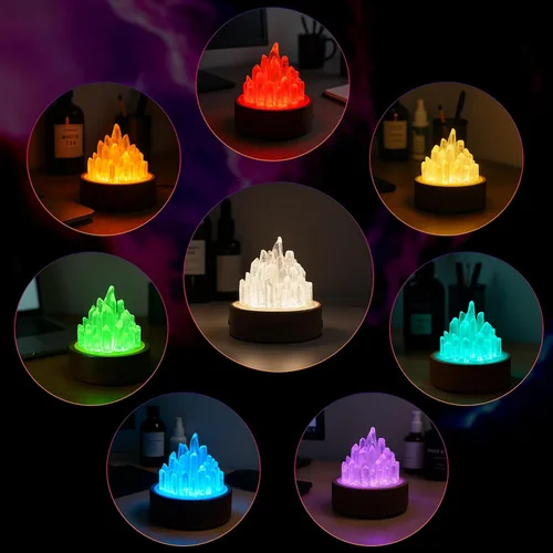 Vista 2 de Lámpara de cristales curativos con base de luz de madera, lámpara de noche de cuarzo transparente, lámpara de ambiente de cristal curativo natural