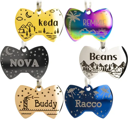 Vista 10 de Placa de identificación personalizada para perro con 5 líneas con grabado personalizado y profundo de acero inoxidable duradero, tamaño pequeño
