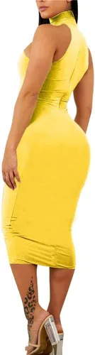 Vista 4 de GOBLES Vestido sexy para mujer, cuello alto, elegante, sin mangas, con cuello alto