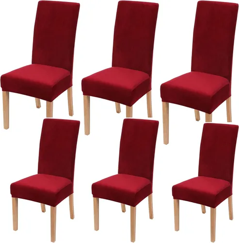 Vista 10 de Juego de 6 fundas elásticas de terciopelo suave para sillas de comedor, decoración elegante para el hogar y banquete, protector de silla Parson