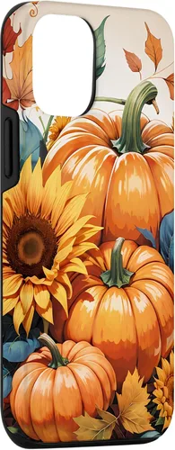 Vista 3 de iPhone 14 Bonito arte de otoño, calabazas, girasoles y hojas de otoño