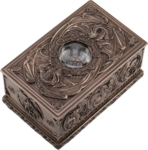 Vista 2 de Veronese Design Dragons of The Sabbats - Caja de tarrot con acabado de bronce místico