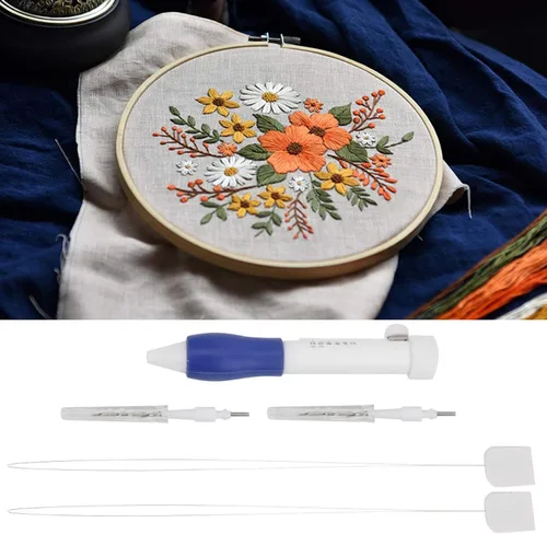 Vista 5 de Kit de bolígrafo de bordado, punzón de bordado, bolígrafo de bordado mágico para costura, juego de bolígrafos para enhebradores, herramienta