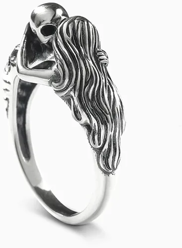 Vista 2 de Jeulia Anillos góticos de calavera negra de plata de ley con diseño de beso de la muerte para mujeres, hombres, parejas, joyería de Halloween