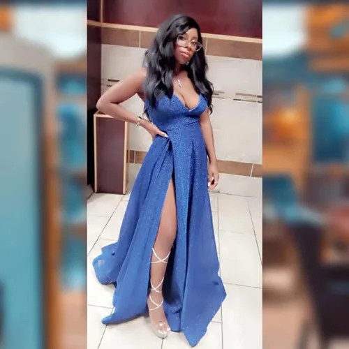 Vista 6 de Vestidos largos de graduación con purpurina, vestido de noche brillante con abertura, tirantes delgados, cuello en V, vestidos formales