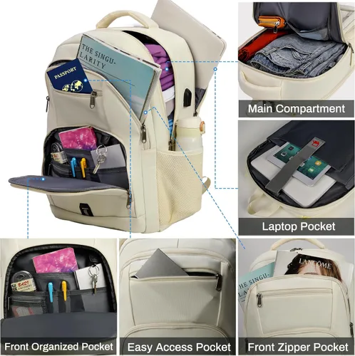 Vista 2 de RAINSMORE Mochila para laptop de 17 pulgadas, mochila de viaje grande para mujer, mochila impermeable para computadora, trabajo, universidad, bolsa