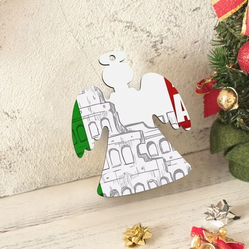 Vista 6 de 4 adornos de Navidad de madera, bandera italiana romana, adorno de árbol de Navidad, adornos de madera para vacaciones, Navidad, decoraciones