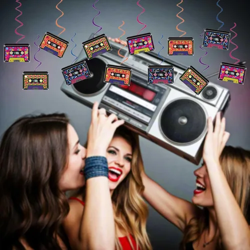 Vista 5 de Decoraciones de fiesta de los años 80, estilo retro de los años 80, hip hop, música, fiestas, espirales colgantes, montados y listos para usar