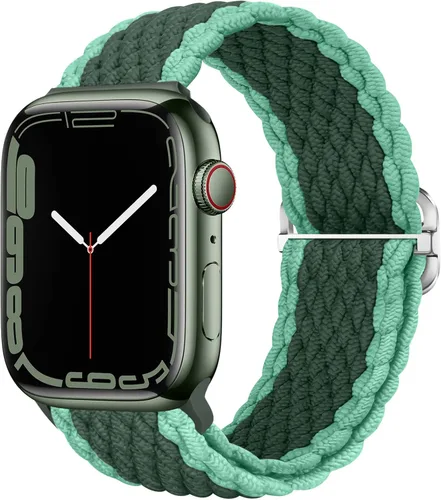Vista 38 de Qimela - Correa elástica Solo Loop compatible con Apple Watch de 49 mm, 46 mm, 45 mm, 44 mm, 42 mm, 41 mm, 40 mm y 38 mm, correa trenzada Verde
