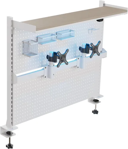 Vista 9 de EUREKA ERGONOMIC Tablero de clavijas con soporte para dos monitores, tablero de clavijas de acero para escritorio, accesorios para computadora