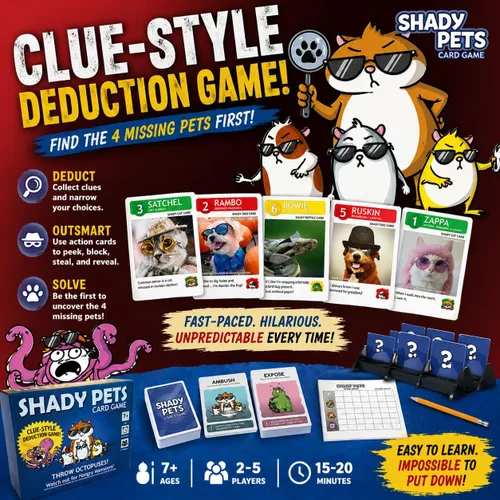 Vista 4 de Shady Pets Juego de cartas: divertido juego familiar para niños, adolescentes y adultos, de 2 a 6 jugadores, ideal para noches de juegos, fiestas