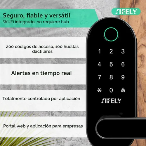 Vista 5 de Cerradura de puerta inteligente de huellas dactilares con mango y teclado: acceso remoto WiFi integrado, entrada sin llave para puerta delantera