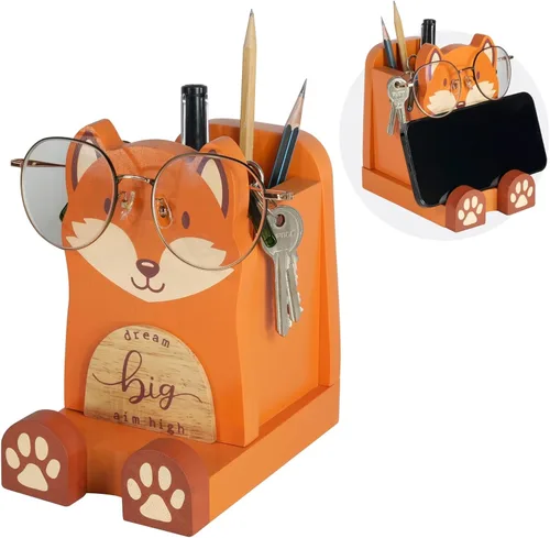Vista 15 de I'm - Soporte multiusos de madera para lentes, teléfono, pluma y lápiz, accesorios de escritorio, decoración de escritorio, hogar, oficina Oso