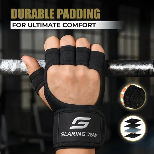 Vista 4 de Guantes de levantamiento de peso acolchados de neopreno Glaring Way para hombres y mujeres - Guantes de entrenamiento ventilados para atletas
