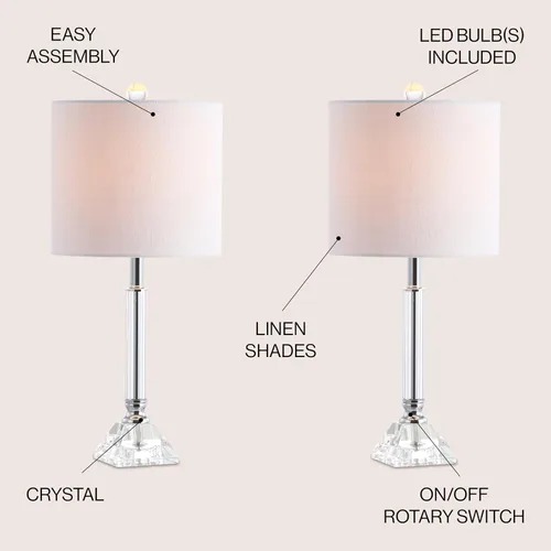 Vista 3 de JONATHAN Y Juego de 2 lámparas de mesa de cristal transparente de 19.5 pulgadas para dormitorio, modernas lámparas de mesita de noche cromadas