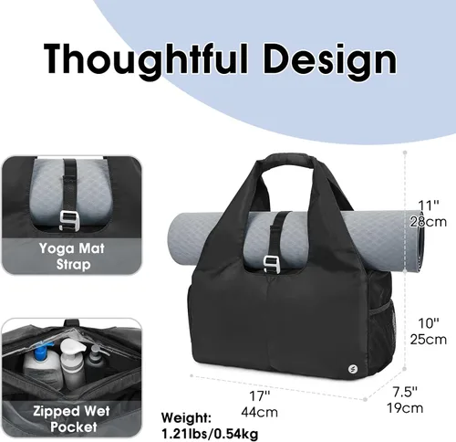 Vista 2 de sportsnew Bolsas de gimnasio de yoga para mujer con compartimento para zapatos, bolsillos de almacenamiento en seco húmedo y soporte ajustable