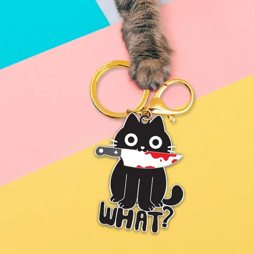 Vista 5 de Donawings Llavero de metal con diseño de gato negro para hombres y mujeres, diseño de gato esmoquin divertido - Colgante de llavero tricolor