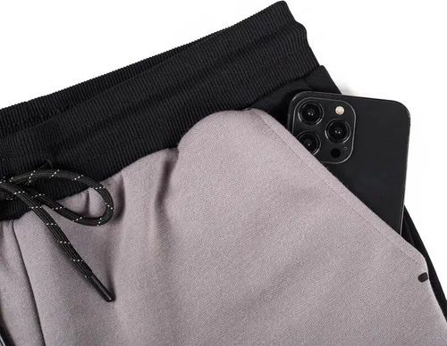 Vista 6 de Conjunto deportivo para hombre, sudadera con capucha y manga larga, con cremallera completa, 2 piezas Negro+gris ceniza