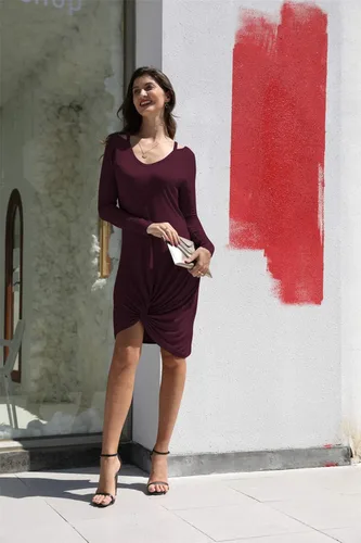 Vista 4 de WEKILI Womens Casual Loose Dress Beach Cover Up V Neck Short Sleeve Ultra-Soft Knot Twist Tie Dress