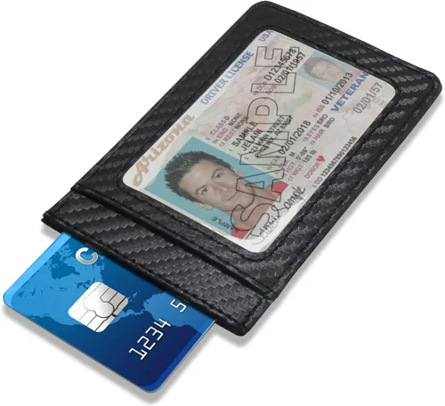 Vista 4 de iPick Image Ford Bronco - Cartera de piel de fibra de carbono negra con bloqueo RFID, funda para tarjetas, 4-3/8" x 2-3/4", Negro