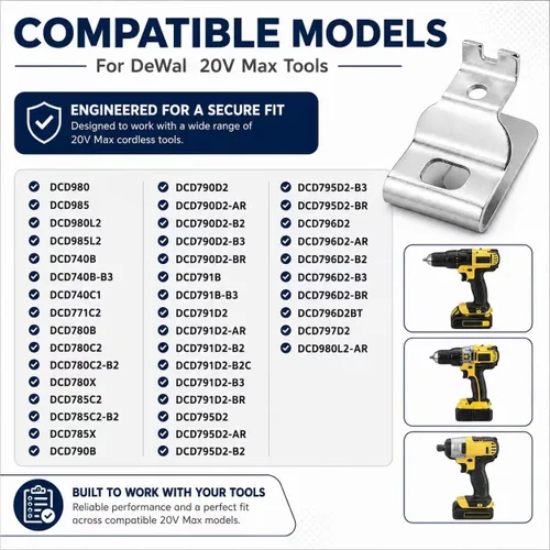 Vista 4 de Juego de 2 clips para cinturón DEWALT N268241 N086039 con tornillos Clips de cinturón de acero inoxidable 304 compatibles con DEWALT N268241