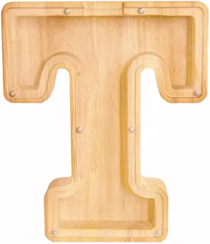 Vista 23 de Alcancía de 26 letras del alfabeto inglés A-Z, alcancía de madera transparente de gran capacidad, caja de ahorro de monedas personalizada