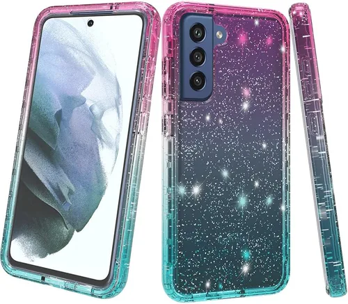 Vista 8 de Funda compatible con Samsung Galaxy S21 FE con purpurina de cuerpo completo con protector de pantalla integrado, resistente de doble capa a prueba