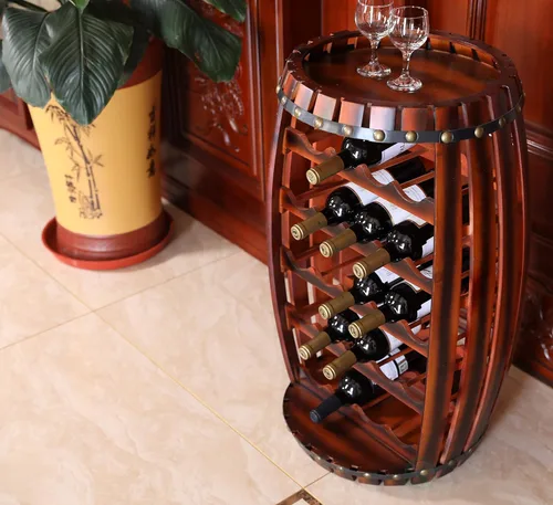 Vista 4 de Vintiquewise Botellero de madera con forma de barril rústico para 23 botellas