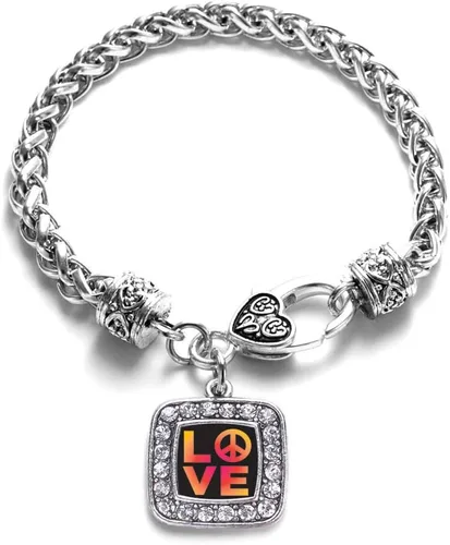 Vista 97 de Pulsera de dijes cuadrados de plata con joyería de circonita cúbica