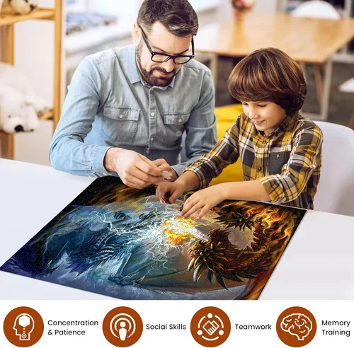 Vista 3 de Rompecabezas de 1000 piezas para adultos, rompecabezas de lucha de dragón de fuego y dragón eléctrico, juego para actividades en interiores, juego