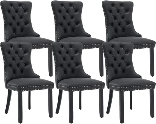 Vista 80 de Juego de 2 sillas de comedor de terciopelo beige, modernas sillas de cocina