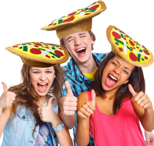Vista 4 de ArtCreativity Divertido sombrero de pizza, divertido accesorio de disfraz de Halloween para niños y adultos, decoraciones de suministros de fiesta