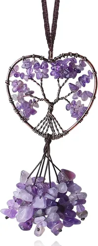 Vista 12 de MAIBAOTA Adorno colgante de cristal redondo negro obsidiana decoración árbol de la vida espiritual habitación decoración de pared lindo coche espejo
