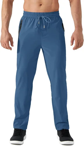 Vista 3 de TACVASEN Pantalones de senderismo ligeros para hombre, de secado rápido, con cordón, bolsillos con cremallera