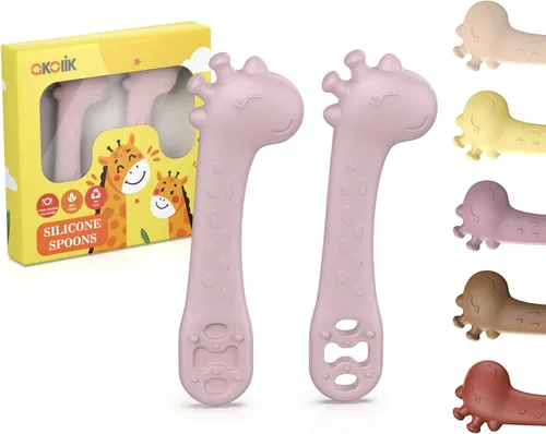 Vista 7 de akolik Cucharas para bebé, suministros de destete LED para recién nacidos, cucharas de silicona para masticar bebés, utensilios para hacer puré